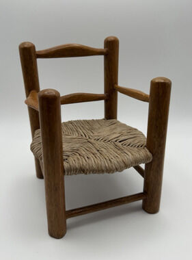 Woven Wicker Ladder Back Vintage Doll Chair 7.5" Tall Plant Stand Bear Display
